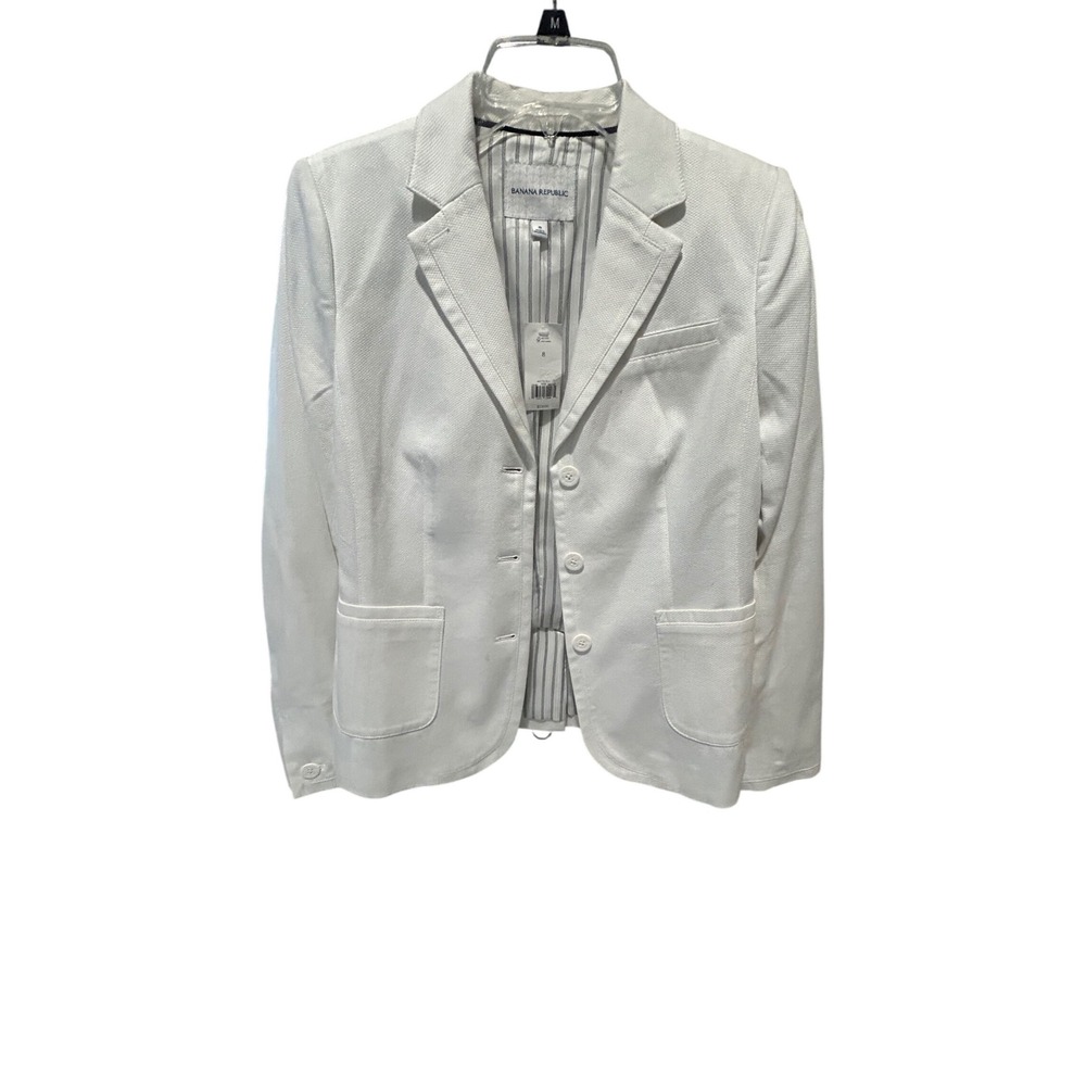 Banana Republic Womens White Textured Pique 3-Button Blazer Jacket 462735-00-1 8